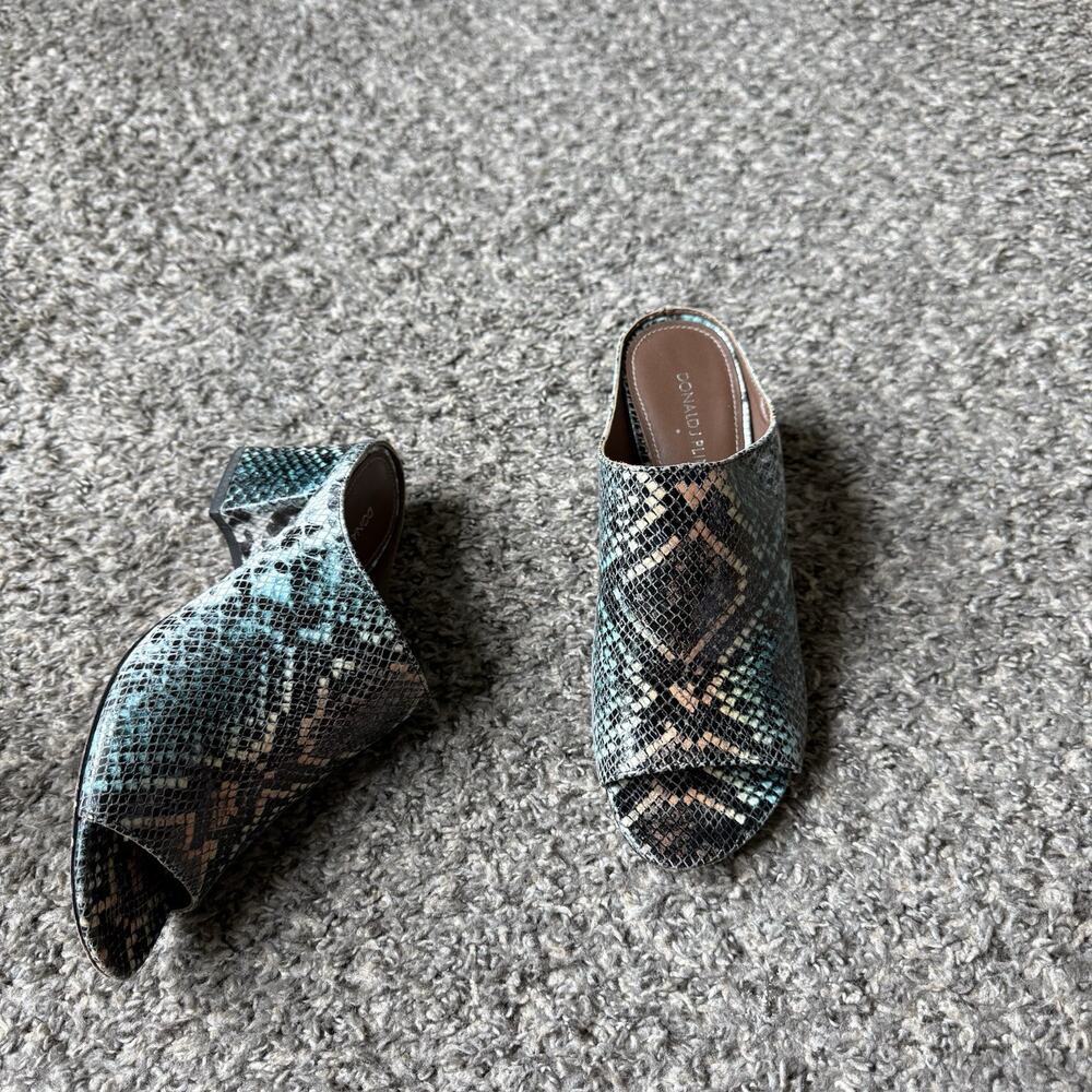 Donald J Pliner Ellis Mule Block Heels Size 7 M Snakeskin Open Peep Toe Slip On